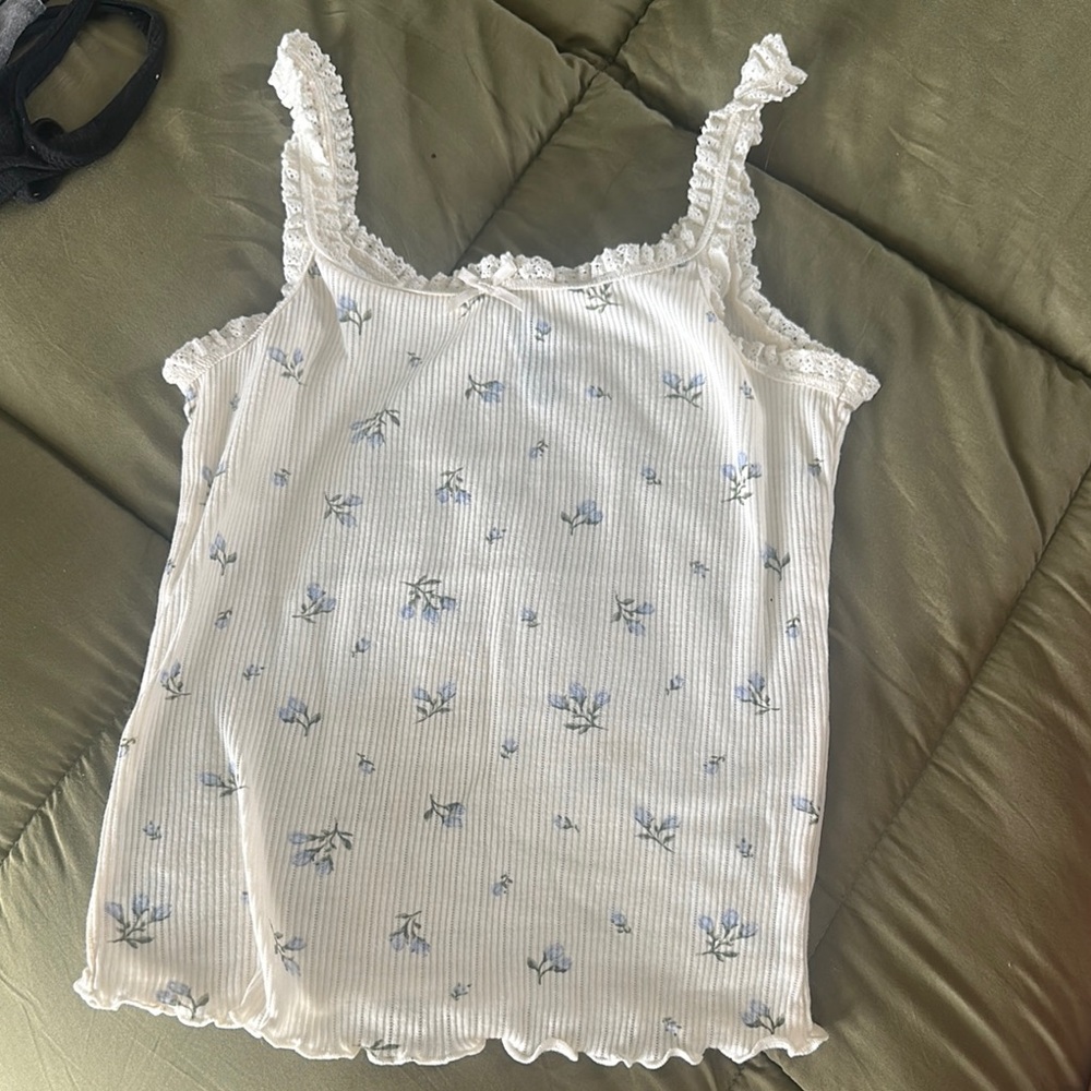 H&M White Smocked Ruffled Camisole